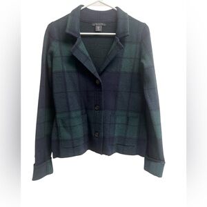 TAHARI Women’s Navy Green Plaid Blazer - Size Small